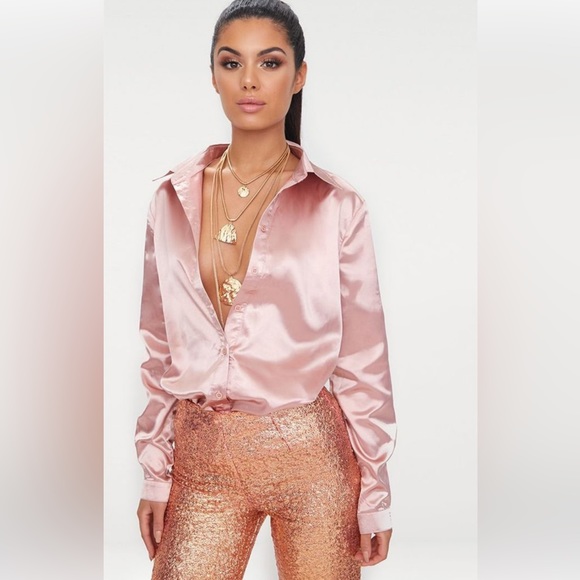 PrettyLittleThing Tops - Baby pink pretty little thing silk shirt